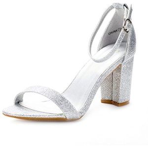 Dream Paris elegant silver high chunk heal shoes.